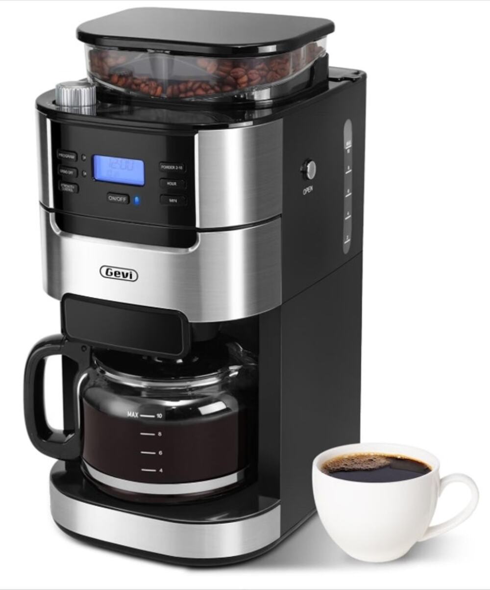 Gevi 10-Cup Grind & Brew Coffee Maker Built-In Burr Grinder Programmable